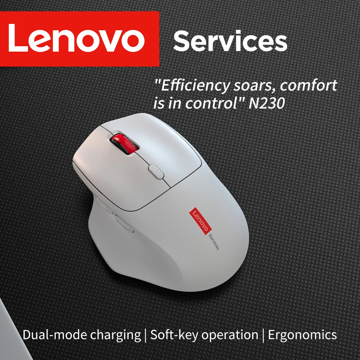 Ratón inalámbrico Lenovo N230 2,4G, ratón óptico USB ergonómico con clic silencioso, ratón de oficina portátil para ordenador portátil y PC de escritorio