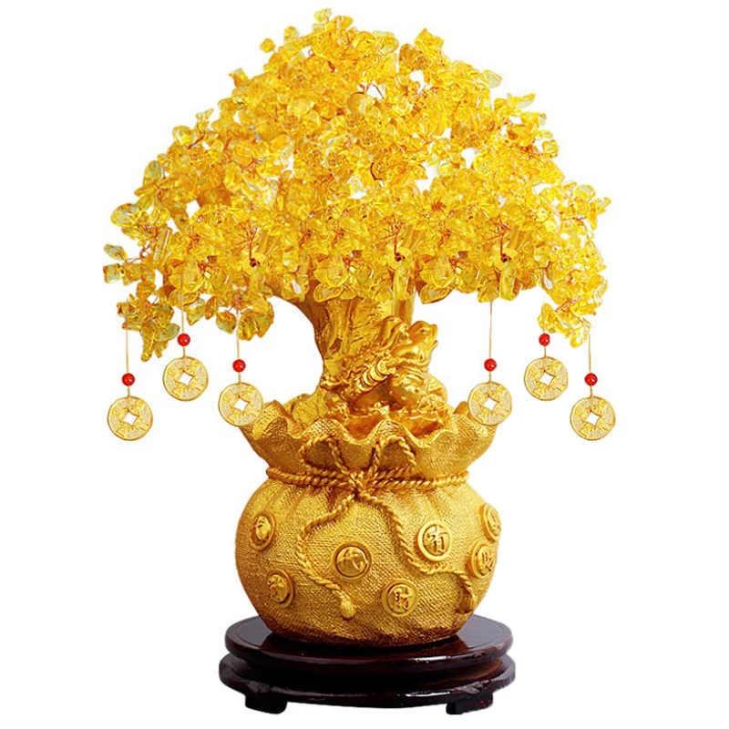 1 Pc Feng Shui żółte drzewo fortuny cytrynowy kwarc kryształ Yuanbao fortuna Feng Shui ozdoba Bonsai rzemiosło