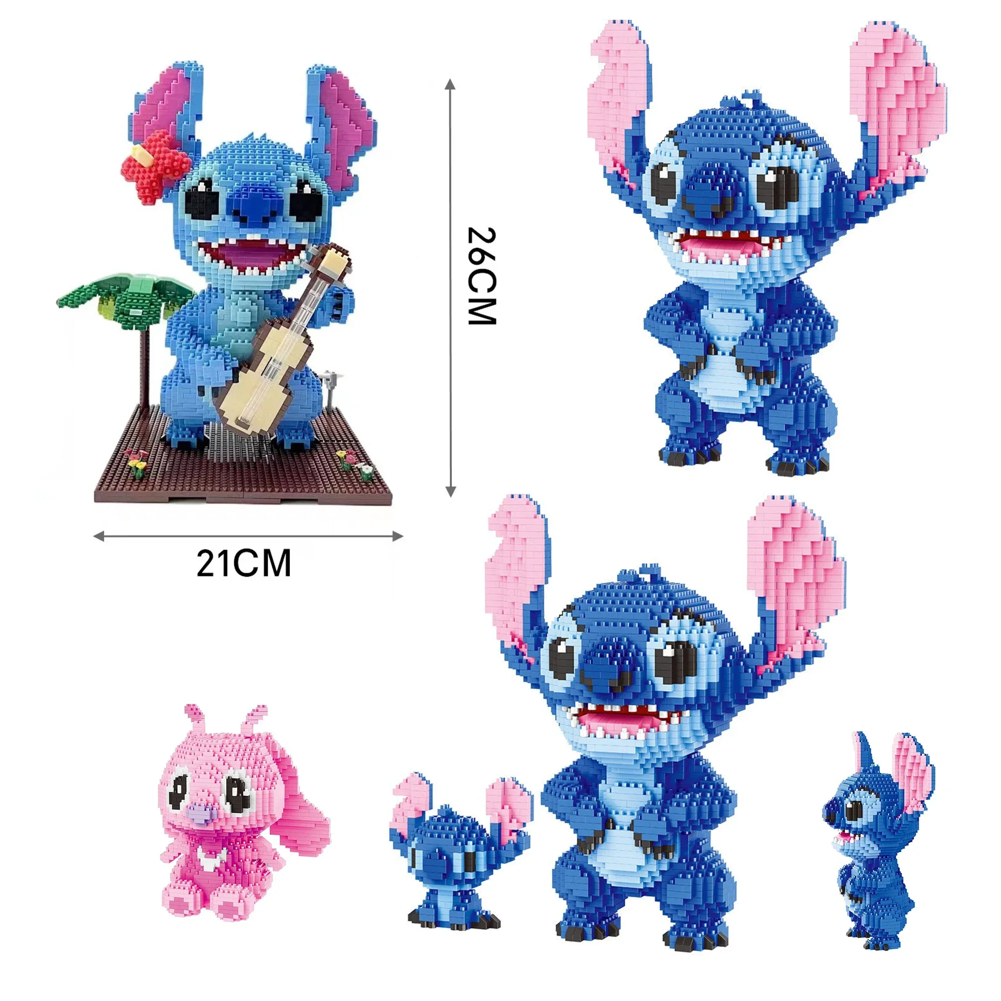 Stitch Disney HC MAGIC 2 PCS In 1 Children's Early Education Intelligence Puzzle Assembly Building Block Toy Kids Birthday Gifts