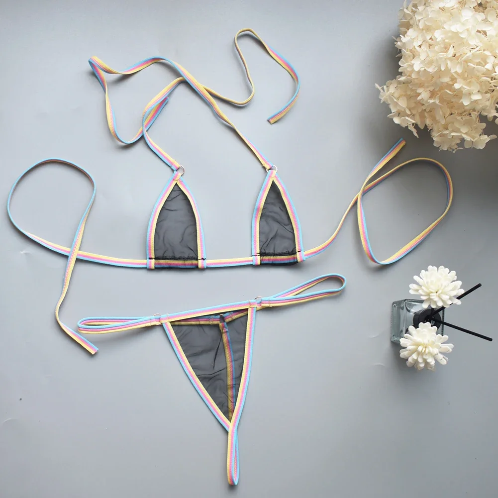 Womens Mini Bikini Thong Complete Female Sexy Fun Thin Couple TBack String Thin Lingerie Women Sets Sexy Thongs Set Multicolor