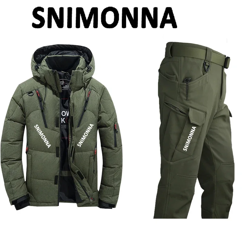 Winter White Duck Down Set, Thick and Cold Proof Fishing Suit, Outdoor Casual Wear, Windproof and Wear-resistant Mountaineering