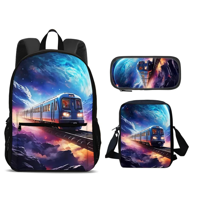Train backpack pencil case, shoulder bag, 3Pcs set, large capacity lightweight printed perfect companion for both boys and girls