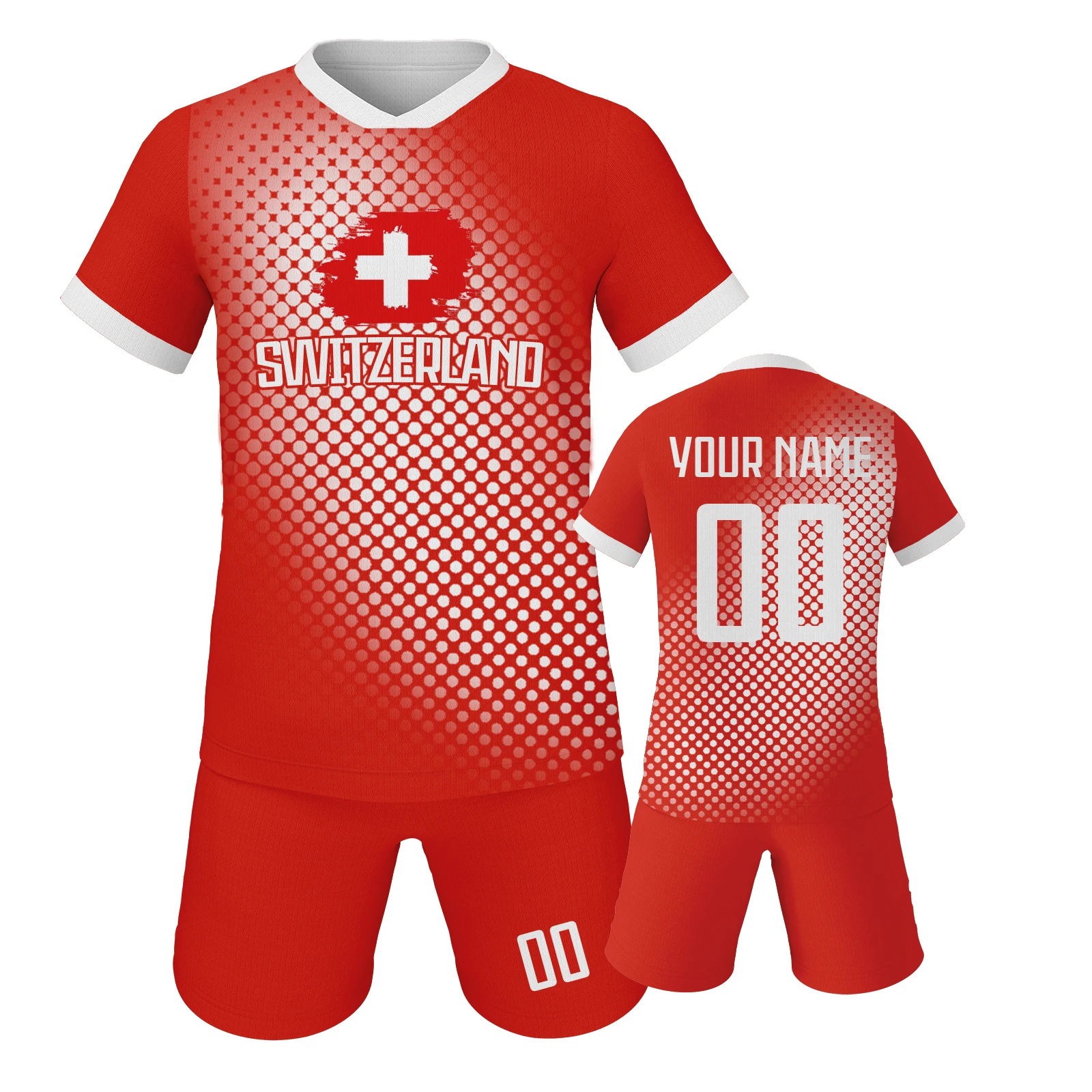 Switzerland Custom Kids Football Jersey Kit Personalized Name Number Soccer Uniform Youth Training Outfit Boys Girls Fans Gift