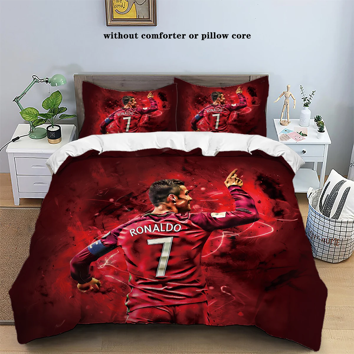 3pcs Football star's flashy back pattern bedding set, 2024 European Championship, passionate and spirited, sports events