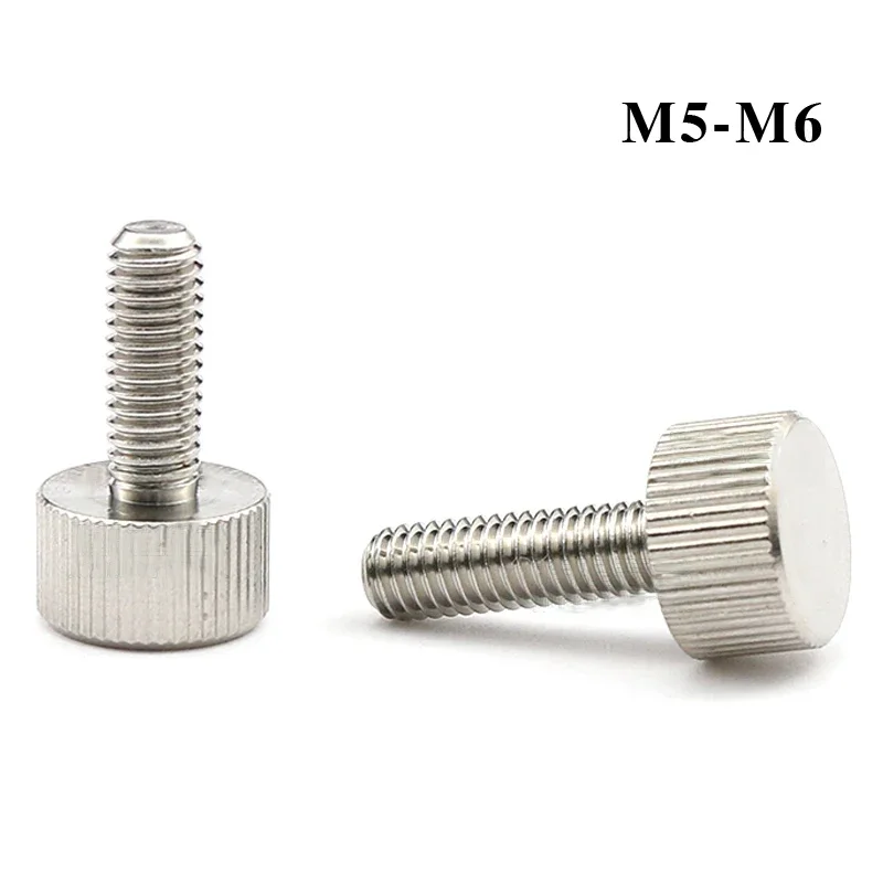 2-50Pcs Stainless Steel Straight Grain Knurled  Hand Tighten Screws M5 M6 Tool Free Adjustment Cheese Head Without Steps Screws