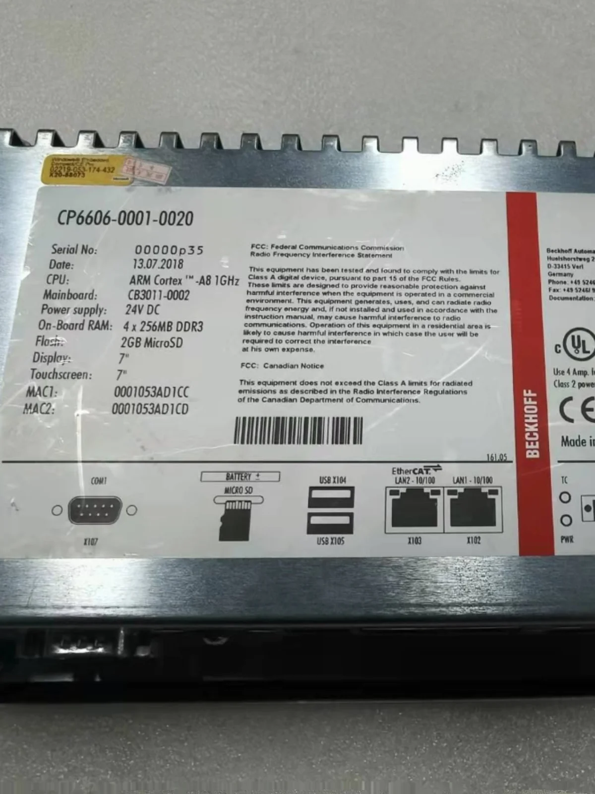 BECKHOFF Beckhoff touchscreen CP6606-0001-0020 Origineel spotonderhandelen