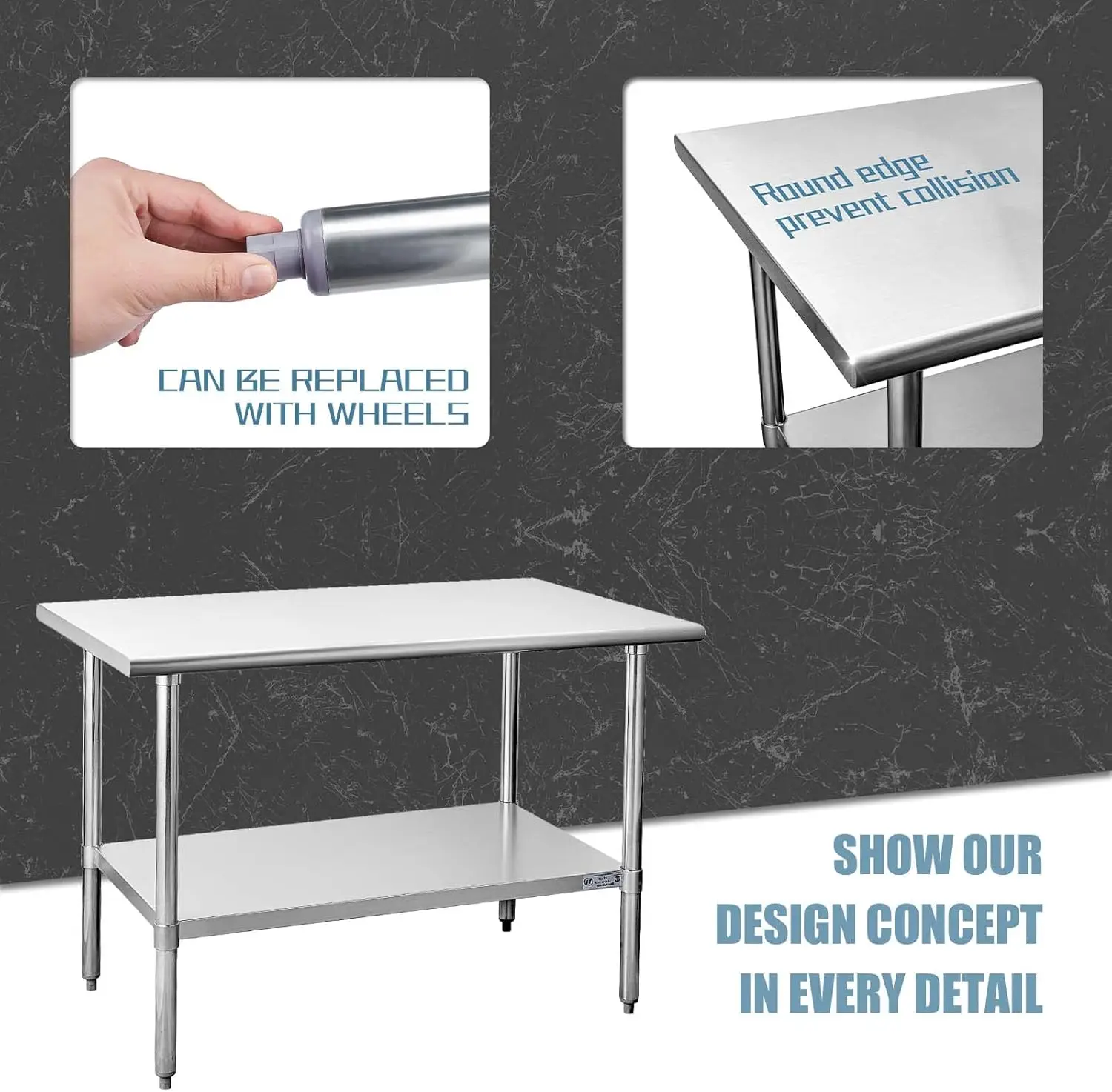 Steel Table for Prep & Work 30 x 60 Inches, NSF Commercial Heavy Duty Table with  Galvanized Legs