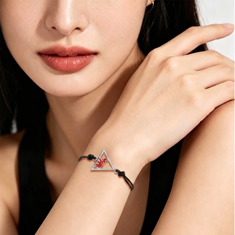 Red Elephant Triangle Charm Bracelet Black Wax Rope Adjustable Bracelet Minimalist Animal Pendant  Fashion Women Jewelry Gift