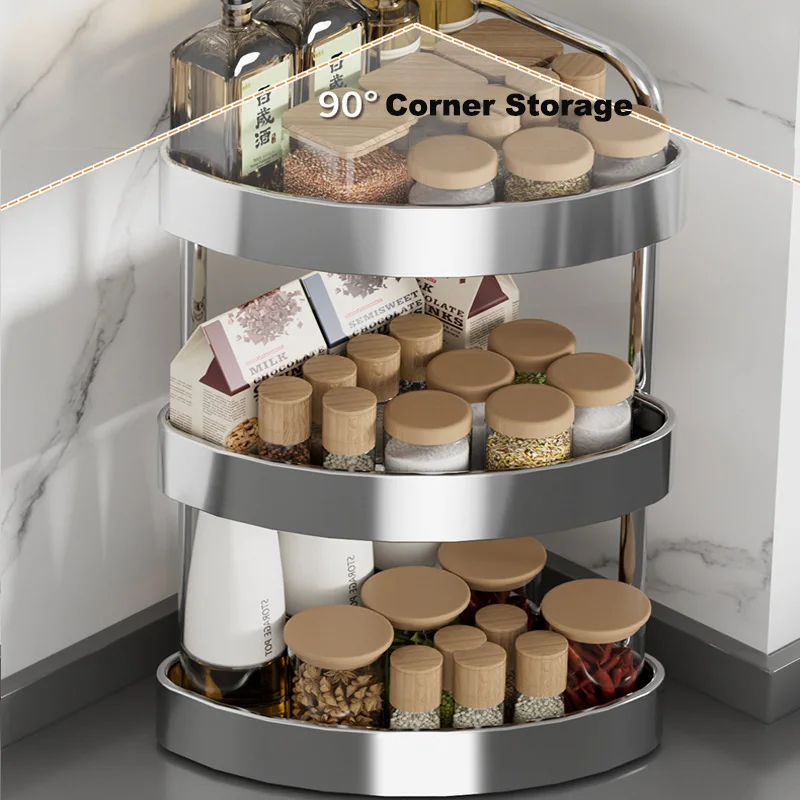 Kitchen Shelves Stainless Steel Kitchen Countertop Corner Storage Organizer Multi-layer Spice Triangular Storage Rack