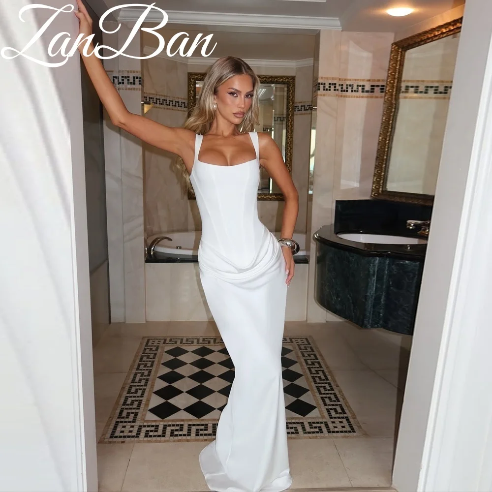 ZanBan 2026 spaghetti strap Evening Dress Maroon Pleat Mermaid Floor Length Satin Women Sleeveless Prom Gowns Corest Customized