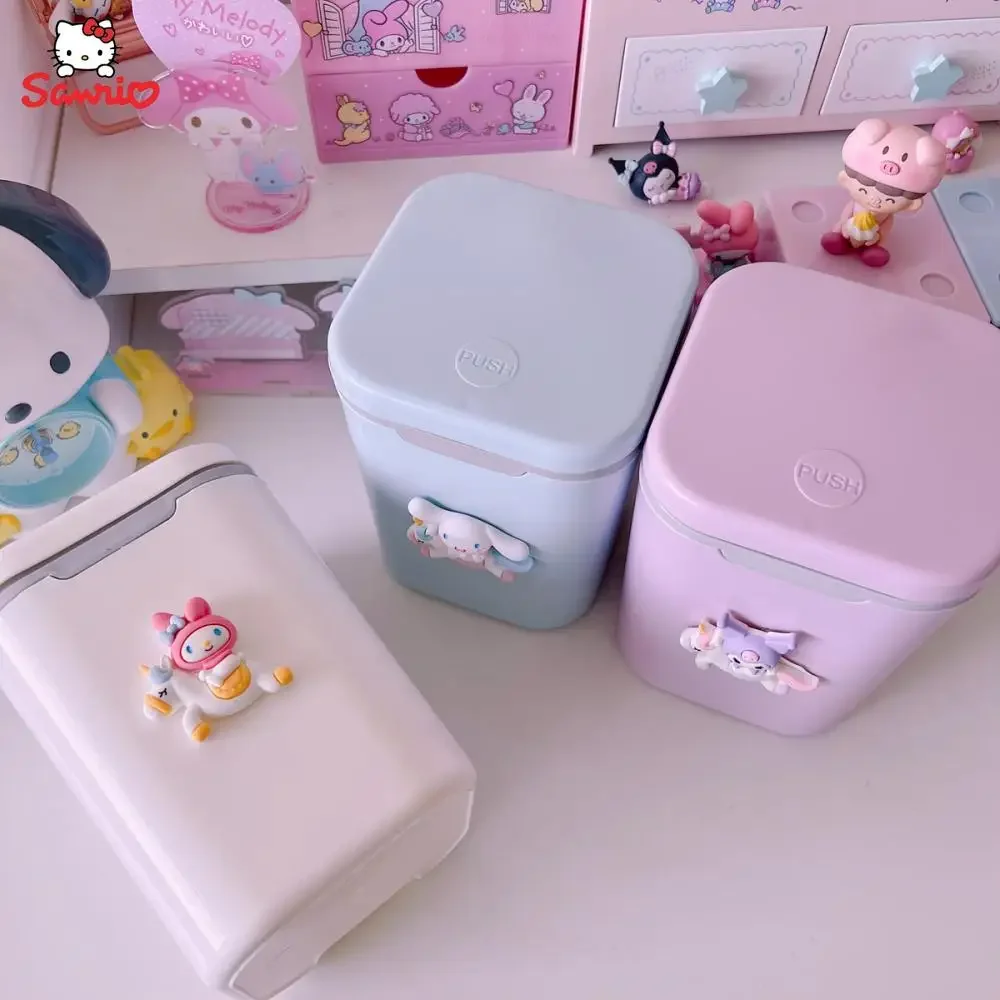 Cartoon Anime Sanrios Accessories My Melody Kuromi Cinnamoroll Kawaii Desktop Trash Can Cute Bedroom Sundries Storage Box Gift