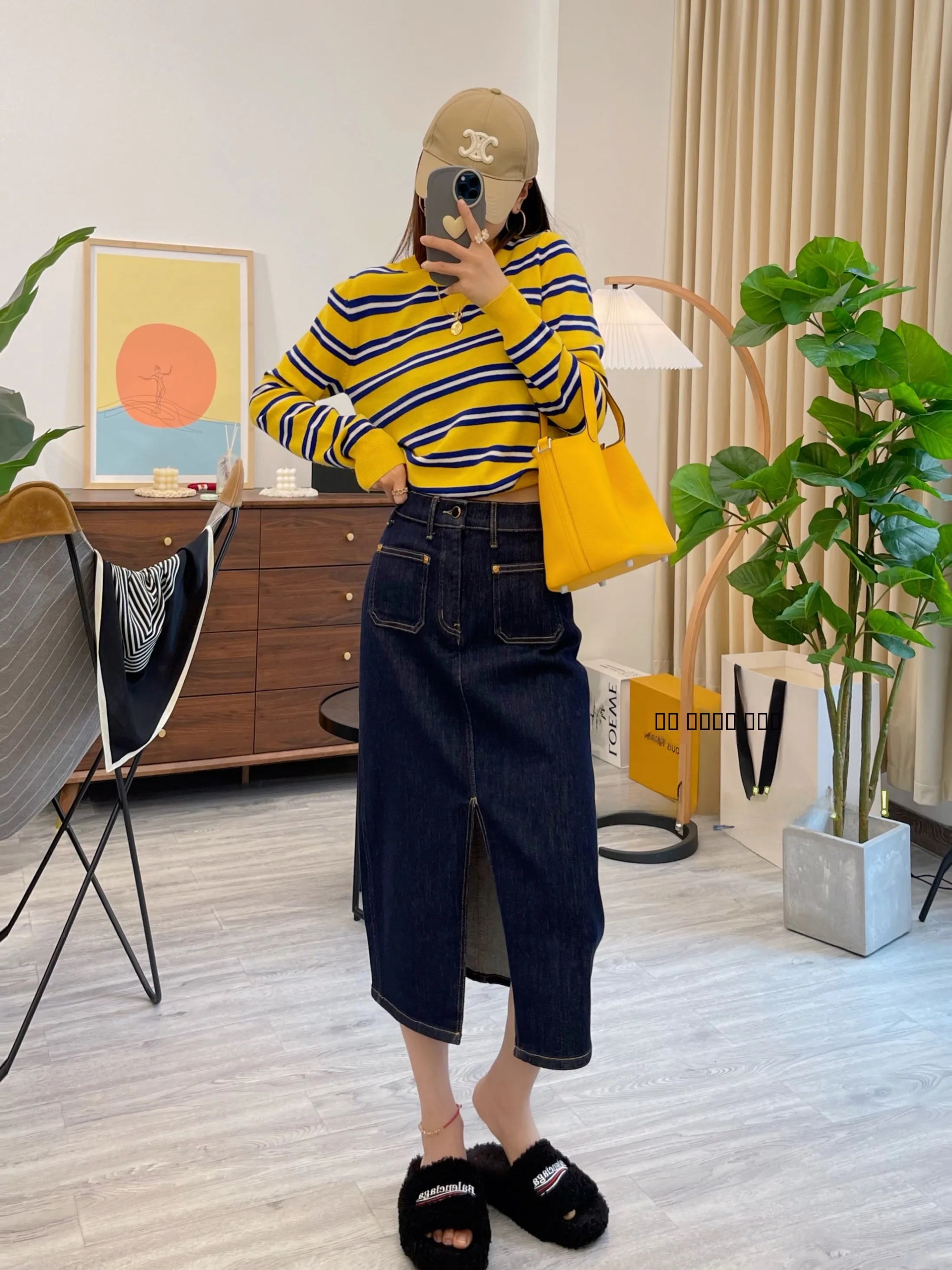 

Van Xiaofan Deep Blue Retro Denim High Waist A-Line Skirt Women's Small Size Commute Simple Sle Cotton Polyester Blend