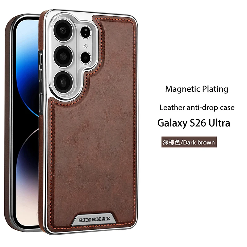

For Samsung Galaxy S26 Ultra S26 Edge Phone Case, S26 Plus Premium Business Magnetic Solid Color Leather Protective Case