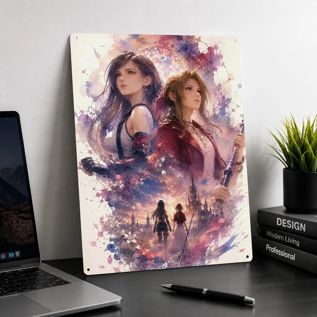 Tifa and Aerith Final Fantasy Art Personalized 3D Textured Metal Poster Wall Art Tinplate Sign for Decor Room Decoration Cozy - view 2