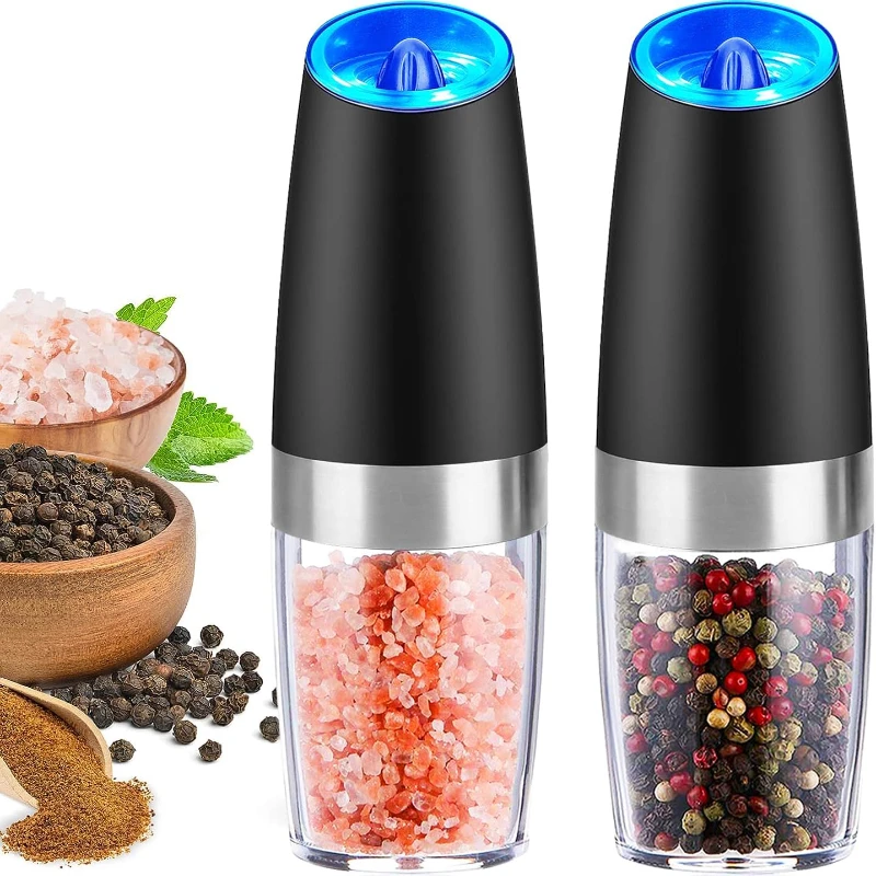 /salt grinder, thickness adjustable, battery powered with LED light, one-hand automatic operation, (1 unit silver) Spice grinder