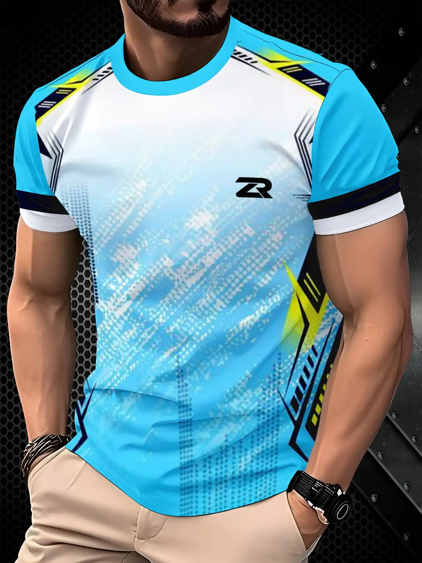 New men's short-sleeve T-shirt, loose-fitting and tailored with printed designs, versatile basic crew-neck top suitable for spri