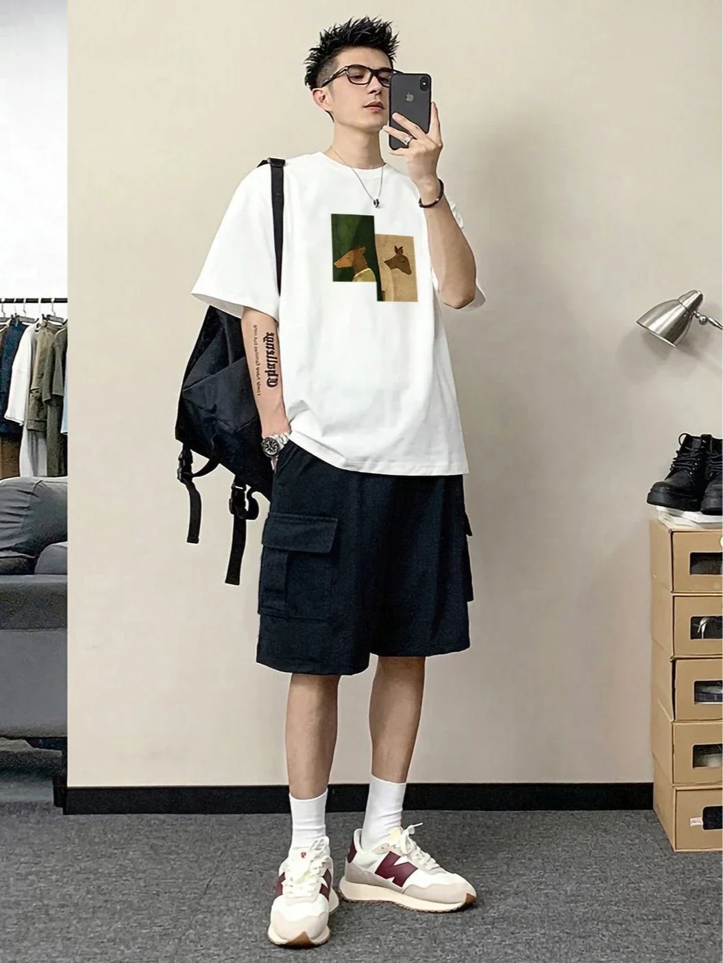 Graphic Male T Shirt Short Sets Working Equipment Cotton Print Novelty in Regular Fit Kpop Loose New Matching Men's Shorts Set