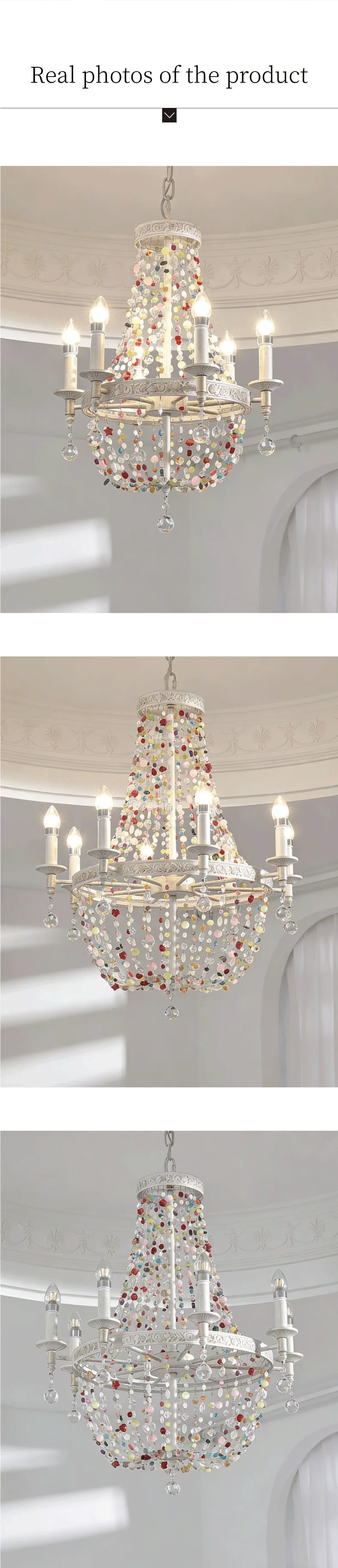 French Colorful Crystal LED E14 Pendant Light American Retro