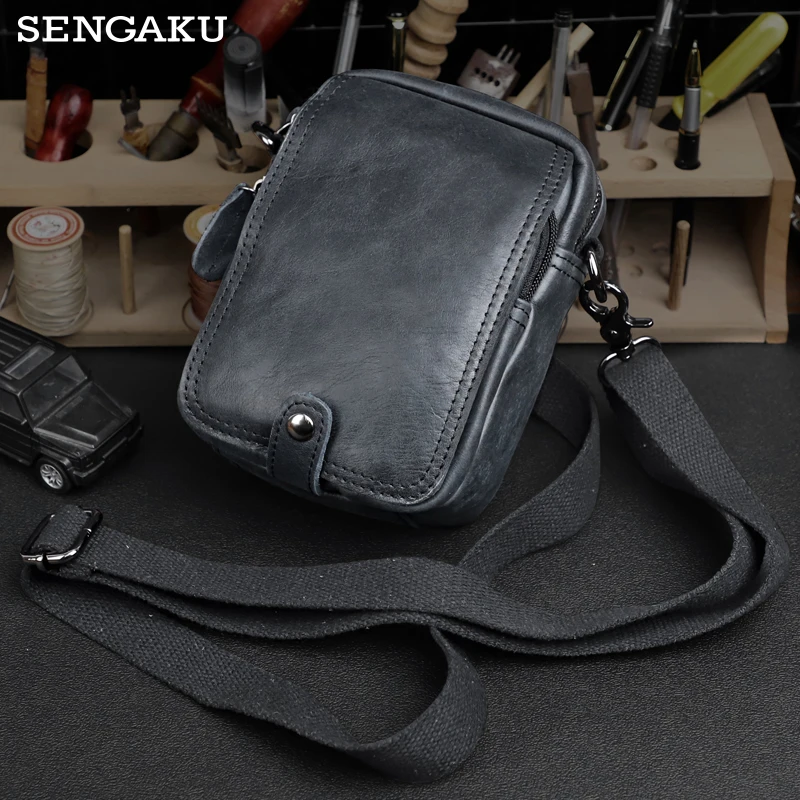 Imagem -03 - Masculino Multi-função de Couro Genuíno Fanny Cintura Bolsa Casual Bolsa do Telefone Móvel Bolso Masculino Viagem ao ar Livre Esportes Cinto Bum Bolsa