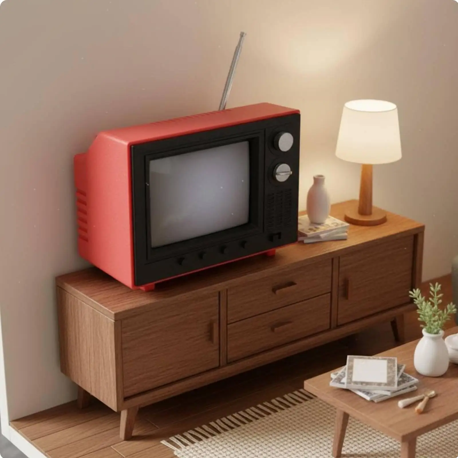 Interactive Miniature Dollhouse Television Retro TV 1 12 Scale with Video Playback USB Port for Miniature Hobby Scene Decoration