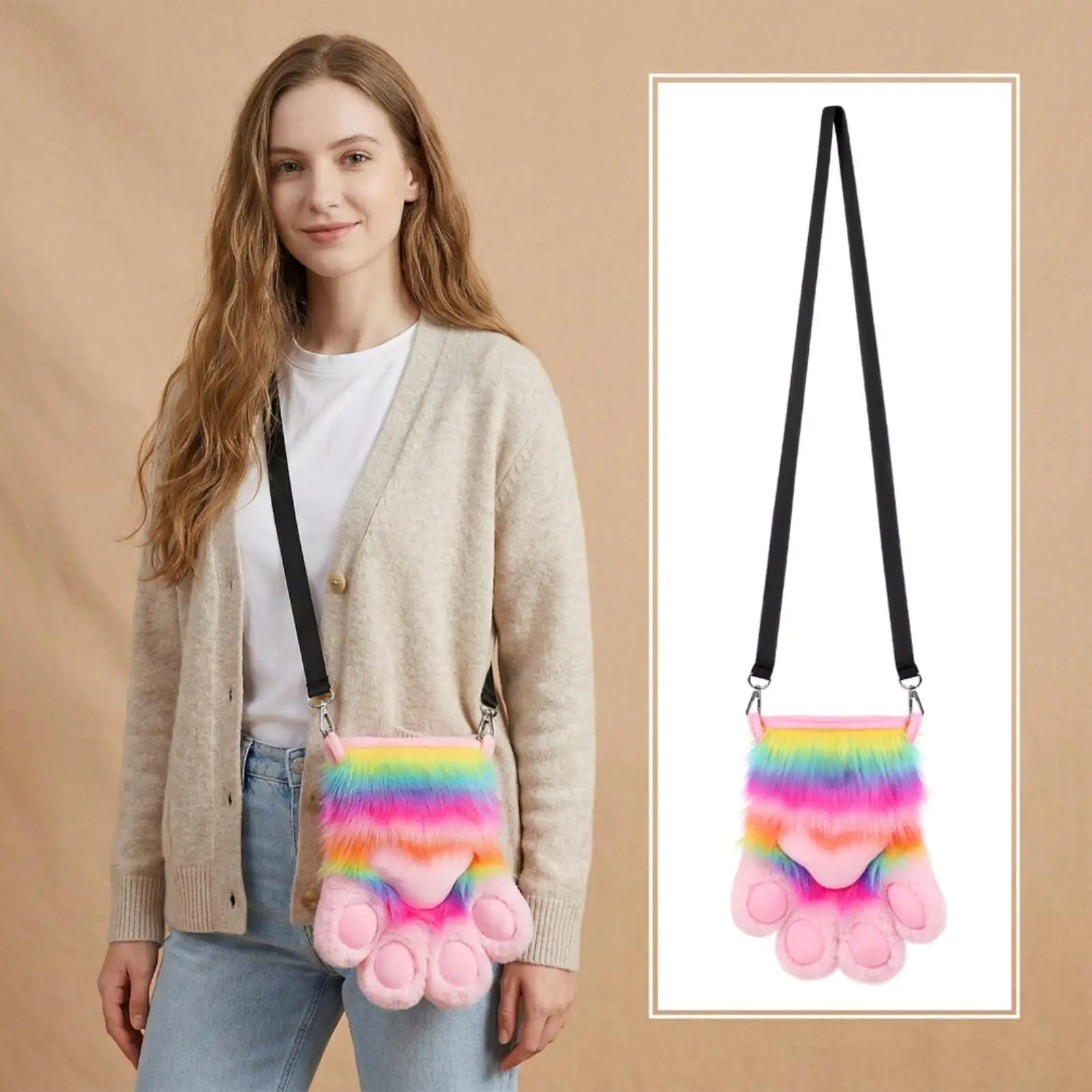 Picture 5: Crossbody Bag Paw-Shaped Shoulder Bag Fluffy for Casual Outings, Cosplayers