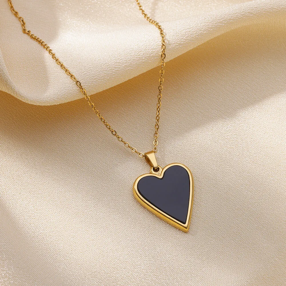 Stainless Steel Necklaces Heart Natural Stone Jewelry Vintage Gold Color Oval Chain Necklace For Women Gift  New  Accesorios