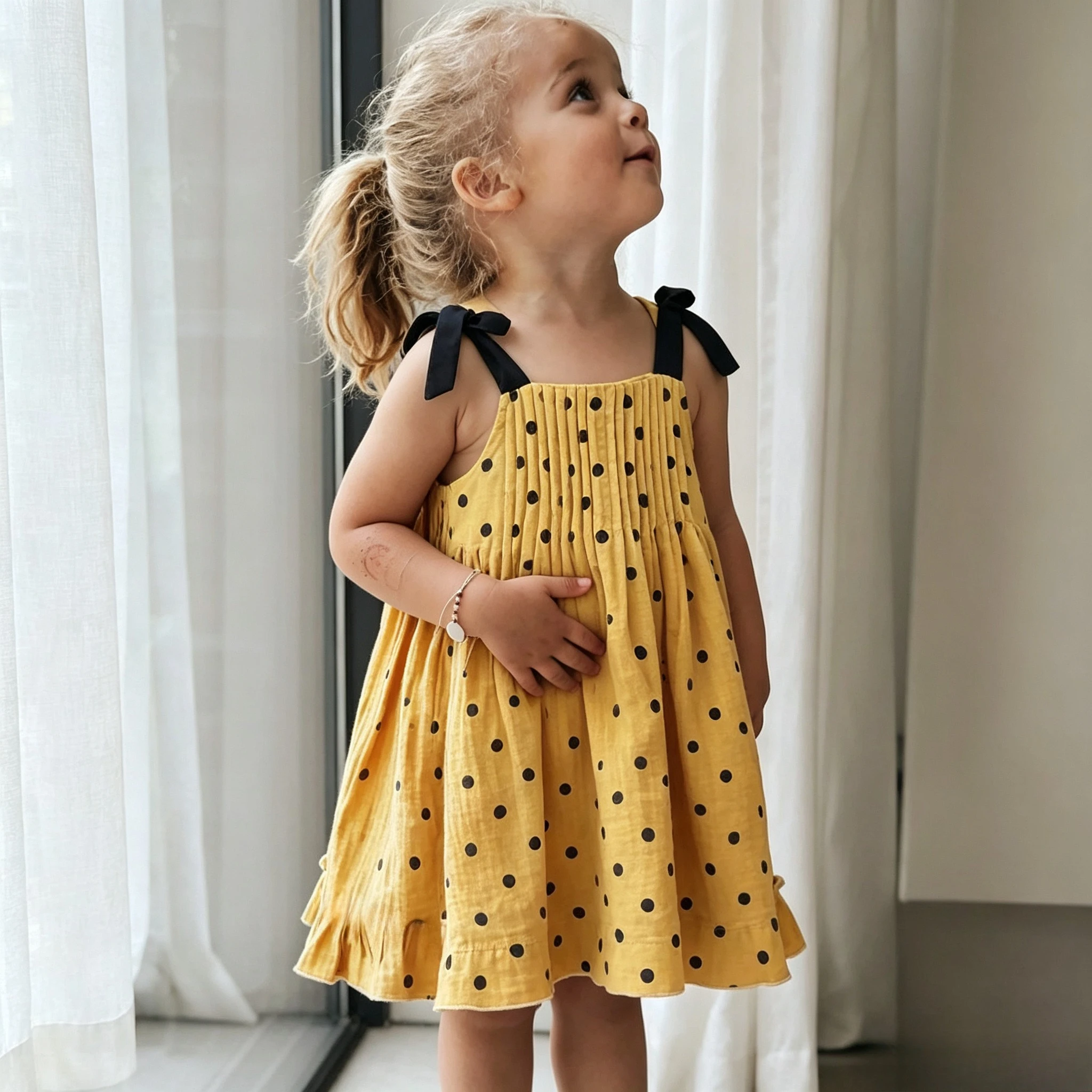 2026 Yellow Polka Dot Baby Girl Little Girl Princess Dress Summer Cool Style Super Beautiful Strapless Skirt