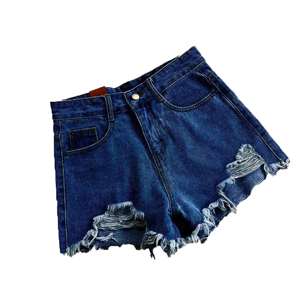 Pants Shorts Light Blue Loose Microelasticity Ripped Shorts Versatile White Wide Leg Pants Womens All Seasons Black