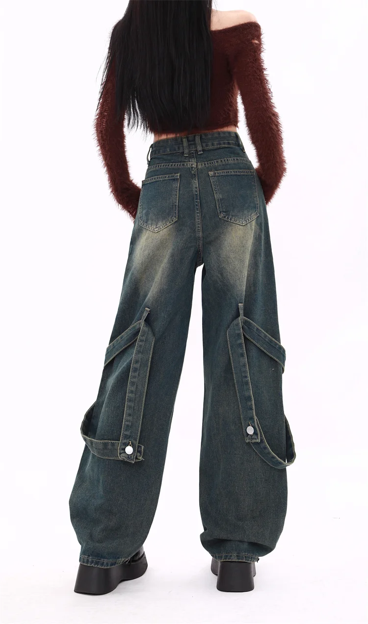 Imagem -04 - Calças Jeans Direitas Rasgadas Femininas Calças Largas Y2k Wide Cowboy Roupas Grandes Lixo Vintage Roupas Estéticas Harajuku Anos 2000