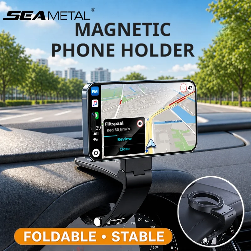SEAMETAL Car Dashboard Phone Holder Anti Shake Strong Magnet Camera Clear Magnetic Car Phone Holder Foldable Design Stable Grip