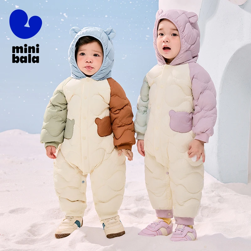

Детский пуховый комбинезон Mini Bala, 2025 г., теплый, приятный для кожи, цельный наряд с капюшоном для маленьких девочек и мальчиков, детское зимнее пальто