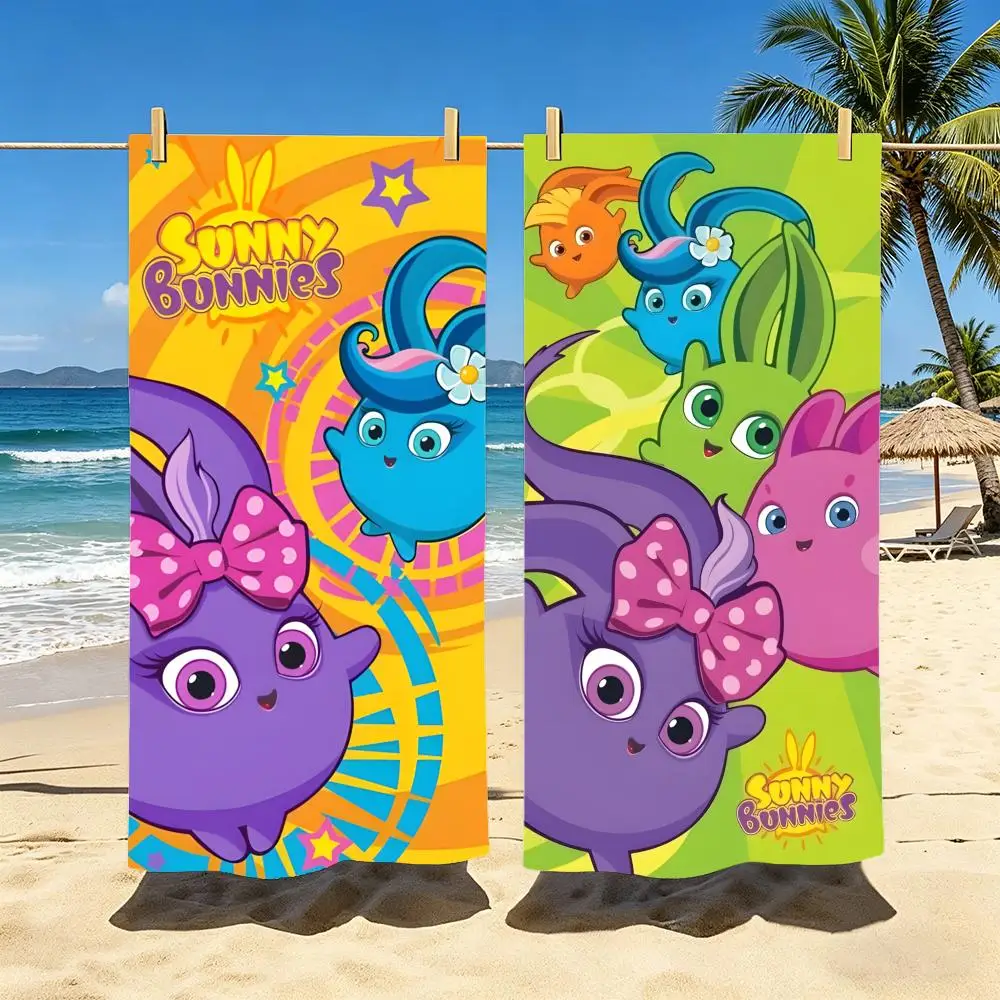 S-Sunny Bunnies Towel Polyester Beach Towel Quick Dry Sand Free Bath Towel for Summer Pool Travel Vacation