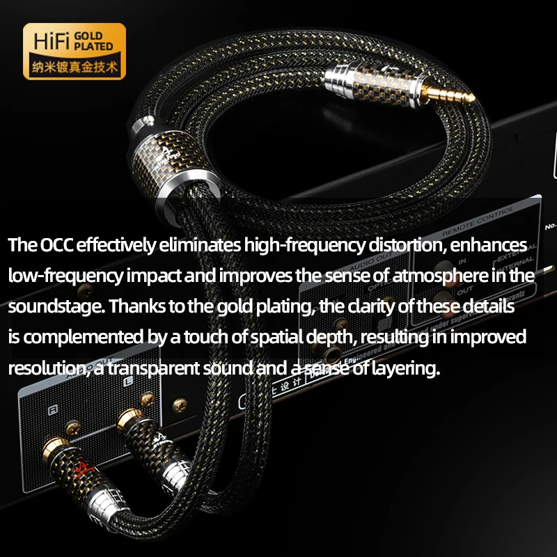 ATAUDIO OCC Gold-plated HiFi 4.4mm Jack to 2RCA Male Audio Cable High Quality Interconnect Signal Wire for Headphone Amplifier