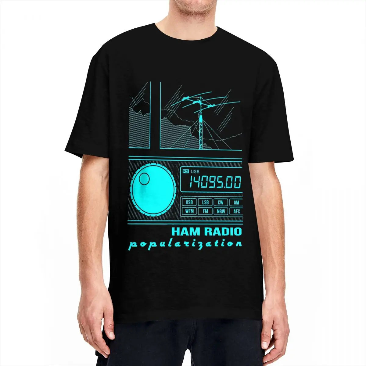 Amateur Ham Radio Operator Cyan Lines T-Shirt Summer Blue T Shirts Cotton Leisure Tshirt For Mens Short Sleeve Loose Top Tees