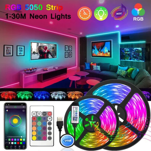 USB LED 스트립 조명 앱 제어 색상 변경 5050, RGB LED 조명, 유연한 테이프, 방 장식, TV 백라이트 다이오드, 1-30m 