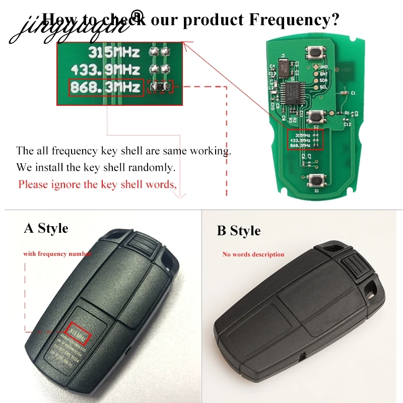 Mando a distancia jingyuqin 5 unids/lote para BMW CAS3 System 315MHz / 868Mhz FSK para X5 X6 Z4 1/3/5/7 Control de llave inteligente para vehículo