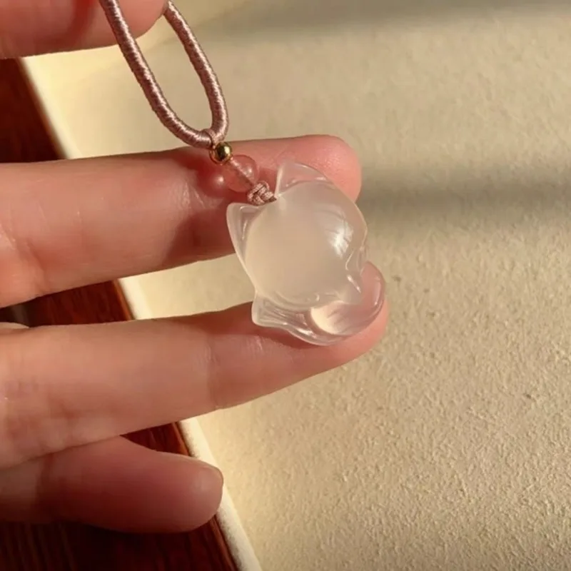 Natural Ice Chalcedony Fox Pendant Pendant Is Simple