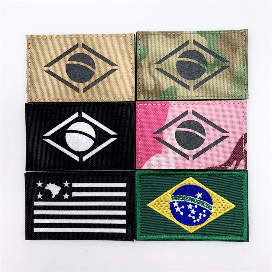 1 patch réfléchissant IR élégant avec drapeau du Brésil, à fixation auto-agrippante – Idéal pour sacs, sacs à dos, vestes, chapeaux et plus encore