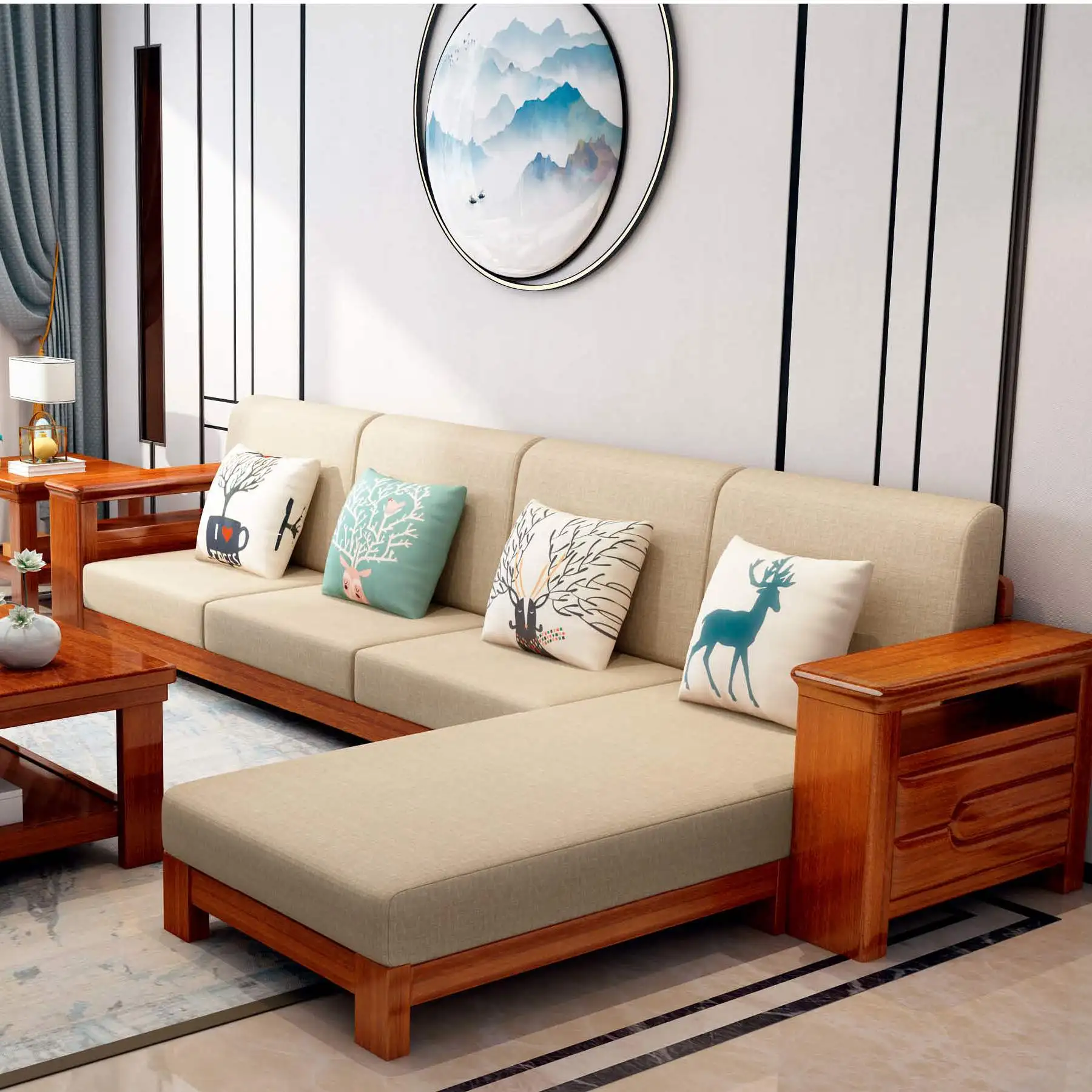 

For Fashionnal Design Customized Corner Living Room Furniture Frame Wooden Sofa Set