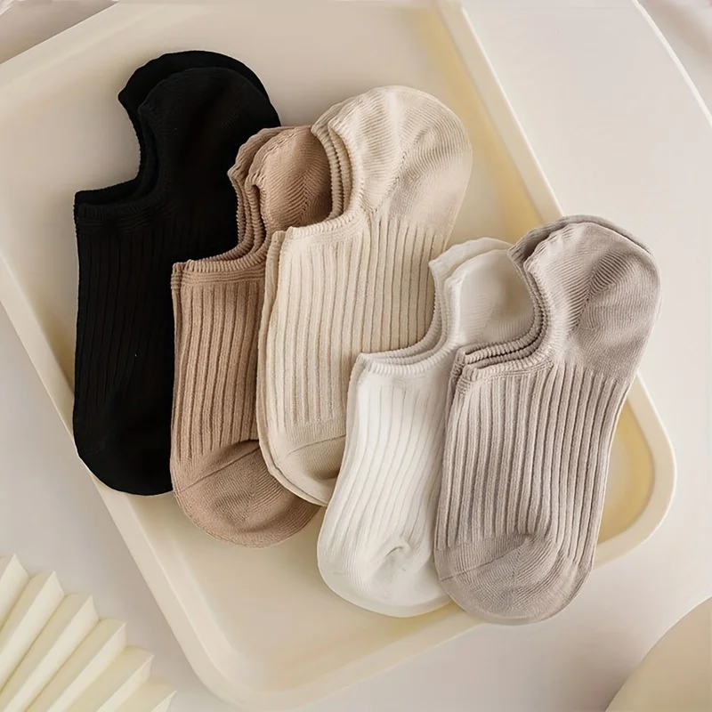 5 Pairs Colorful Ribbed Short Socks, Comfy & Breathable Elastic Ankle Socks, Women's Stockings & Hosiery