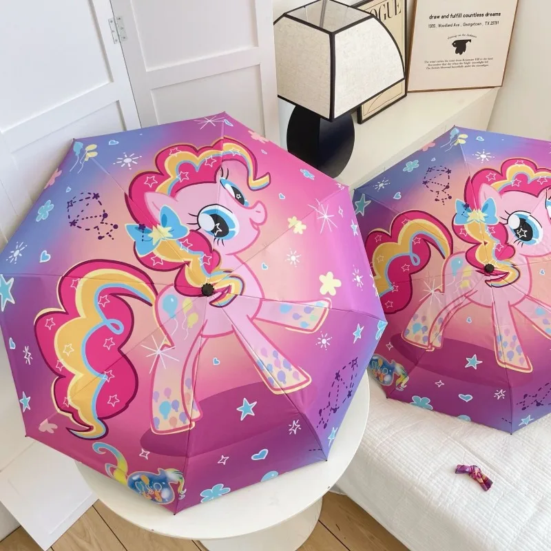 Cute My Little Pony Pinkie Pie Cartoon Print Fully Automatic Folding Rain or Shine Umbrella Student Sun Protection Sun Umbrella