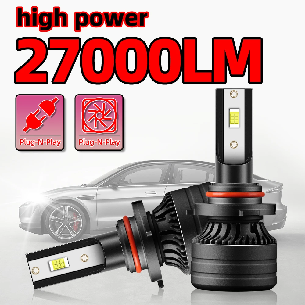 Car Headlight 27000LM 9005 HB3 Super Bright 360 Degrees LED Bulbs Canbus Turbo Lamp 6000K Fog Light 3570 CSP Chip with Fan