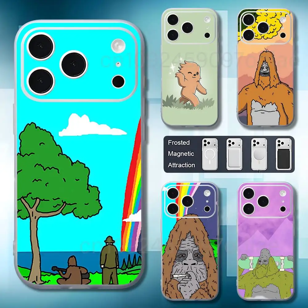 Coque de téléphone magnétique givrée S-Sassy le S-Sasquatch pour iPhone 11 12 15 14 13 17 16 18 Pro Plus Max Air Mini