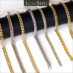 LUXUSTEEL Men's Stainless Steel Bracelets For Women Unisex 6/7/8/10mm Curb Cuban Figaro Link Chain Wrist Jewelry Gifts 22cm