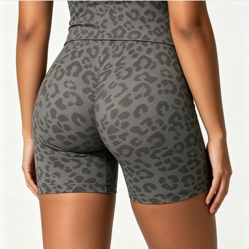 HISTELLO Women Athletic Leopard Print Yoga Shorts Scrunch Butt Lifting Tummy Control Pilates Fitness Workout Gym Running Shorts
