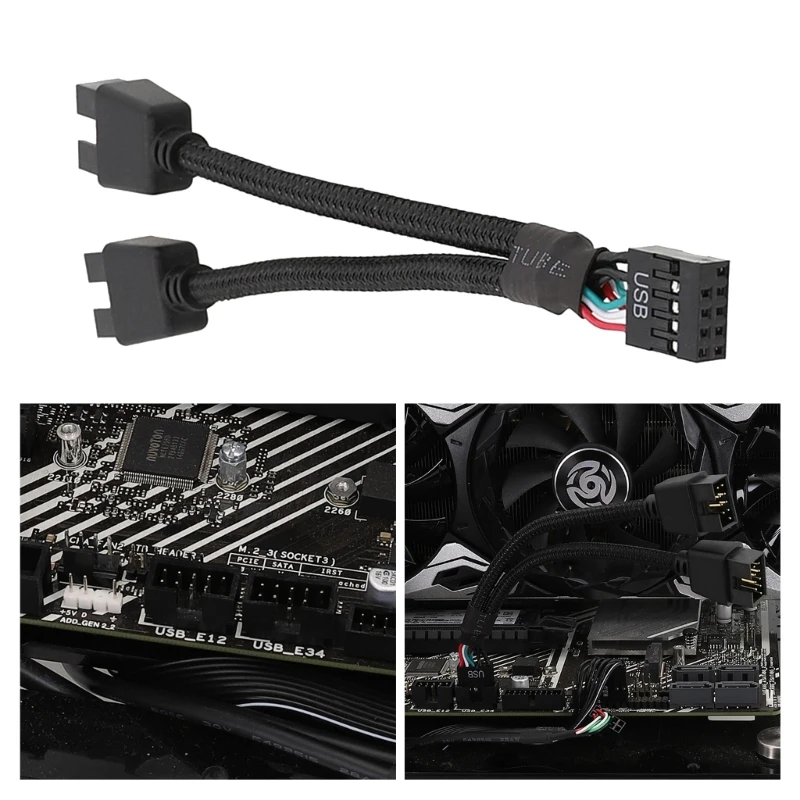 Motherboard USB 2.0 9pin Header 1 to 2 Extension Hub Splitter Adapter Converter 96BA