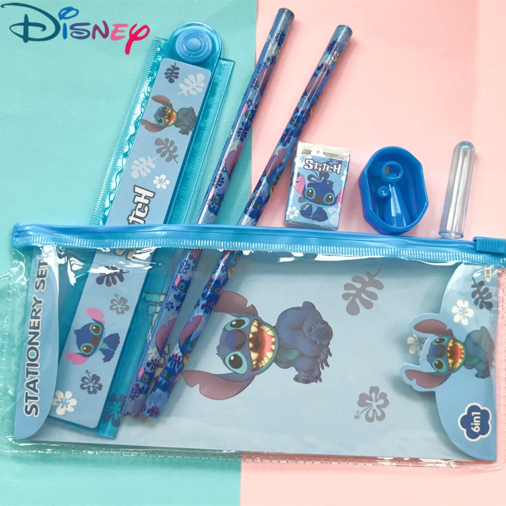 7pcs Disney Stitch Pencil Stationery Bags Children's Cartoon Stitch Anime Pencil Box Stationery Figure kid Toys Christmars Gifts