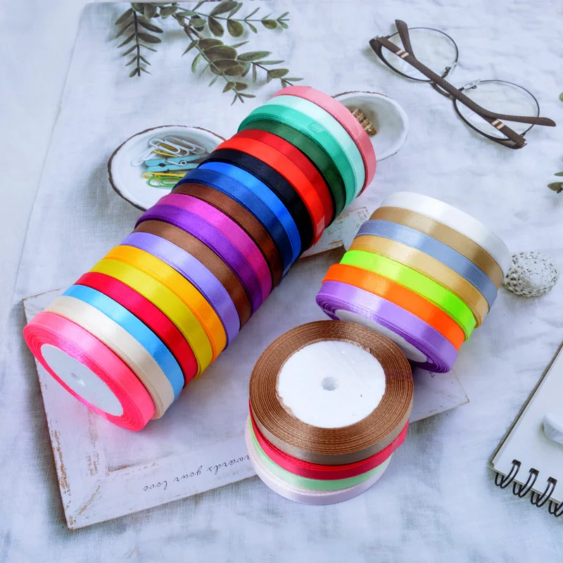 (25 ياردة/لفة) وجه واحد 10 مللي متر شريط من الساتان عيد الميلاد هالوين الزفاف حفلة عيد ميلاد الديكور DIY بها بنفسك لوازم الحرفية شريط أبيض #3