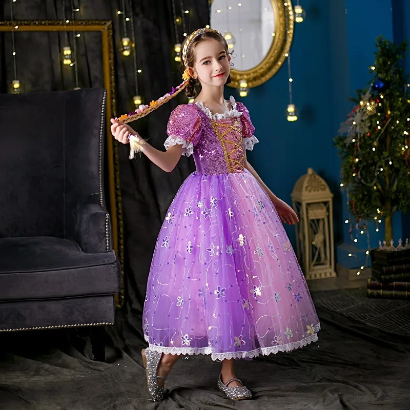 Disney Cartoon Rapunzel Girls Tangled Cosplay Costume Accessories Kids Party Stage Show Princess Clothing Children Gifts