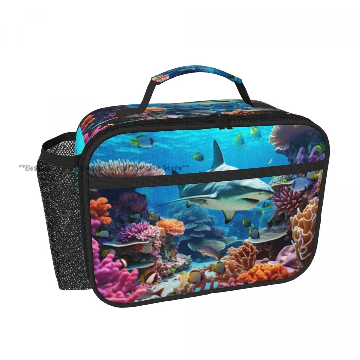 Underwater Shark Swims Tote Lunch Bag Insulated Cooler Bag Easy Clean Food Handbag for Daily Travel Picnic